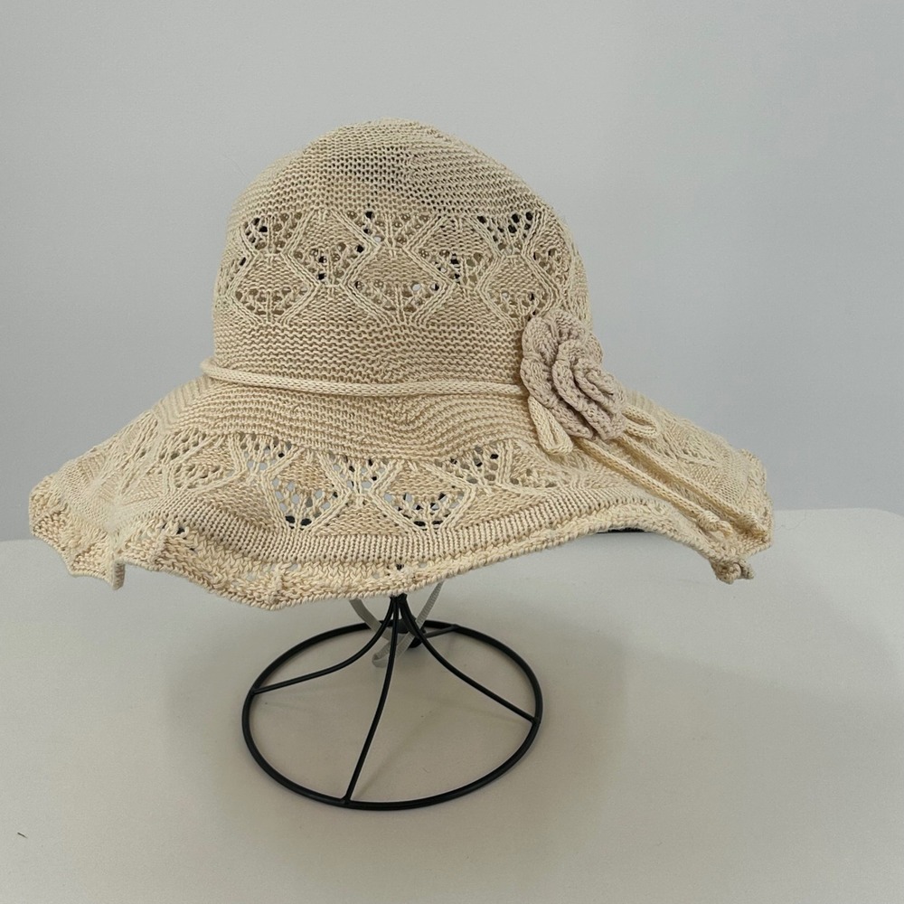 Hand Made Crochet Floppy Sun Hat Cream Boho Cottagecore Beach Festival Hat